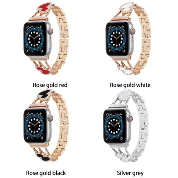 Apple Watch 42mm - 44mm urrem med rhinestone kalebasdekor - Rødguld / Rød Pink