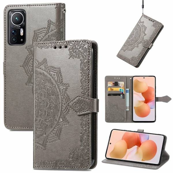 Mandala Xiaomi 12 / 12x Flippetui - Grå Silver grey