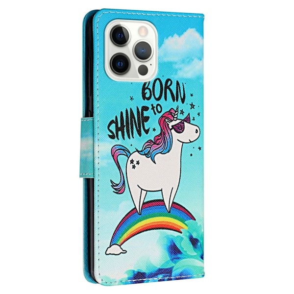 Wonderland iPhone 14 Pro Max flip etui - Regnbue / Hest Blue