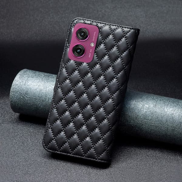 Rhombus mat Motorola Moto G55 flip etui - Sort Black