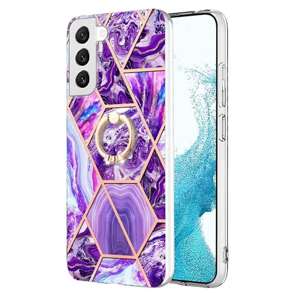 Marble Patterned Suojakuori With Ring Holder For Samsung Galaxy S22 - Tumma Violetti Purple