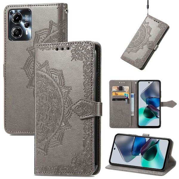 Mandala Motorola Moto G23 / G13 Flip Etui - Grå Silver grey