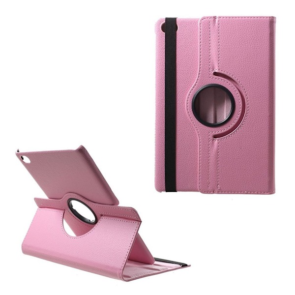 Huawei MediaPad M5 Lite 360 graders litchi läderfodral - Rosa Rosa