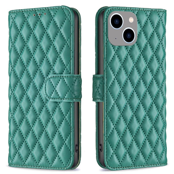 Rhombus mat iPhone 15 Plus flip etui - Grøn Green