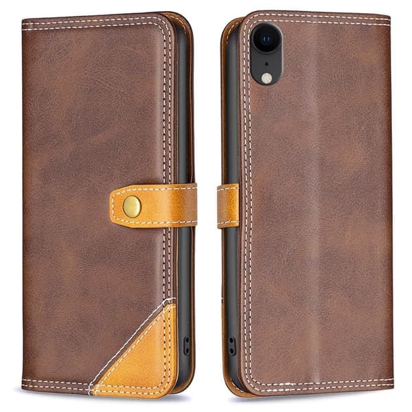 BINFEN to-farvet iPhone Xr læderetui - Brun Brown