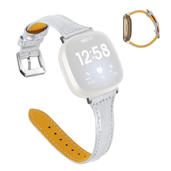 Fitbit Sense / Versa 3 aito nahkakellonauha - Hopea Silver grey