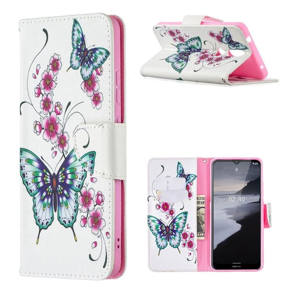 Wonderland Nokia 2.4 Flippetui - Grønn Sommerfugl Multicolor