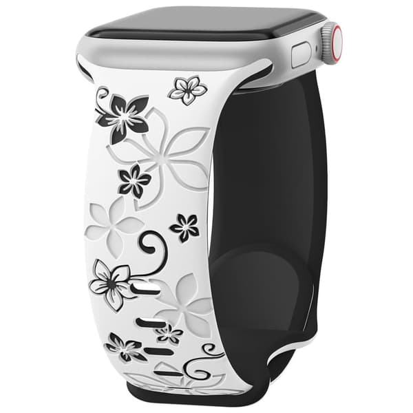 Apple Watch Series 49mm - 45mm - 44mm - 42mm Blomsterbånd i silikone - Hvid / Sort White