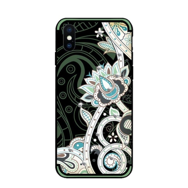 iPhone Xs Max NXE blom mönstrat silikonplast mobilskal med strass dekor - Grön Blomma Grön