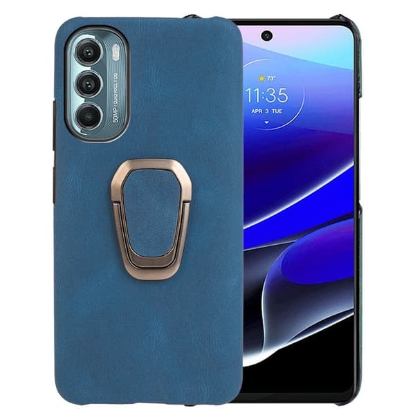 Stötsäkert läderfodral med oval kickstand för Motorola Moto G Stylus 5G (2022) - Blå Blå