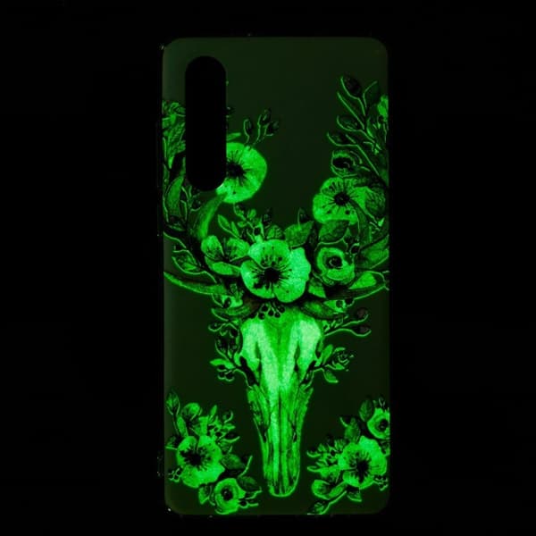 Huawei P30 Selvlysende Etui Med Mønster - Skalle Med Blomster Multicolor