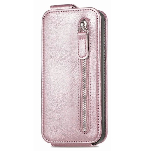 Vertical Flip Phone Suojakotelo With Zipper For Xiaomi 12S / 12x / 12 - Ruusukulta Pink