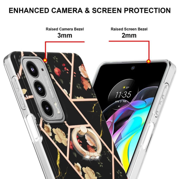 Marmormotiv Motorola Edge 20 skal - Svarta Blommor Svart