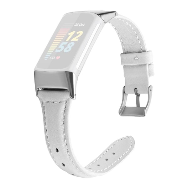 Fitbit Charge 5 cowhide genuine leather watch strap - White / Si Vit