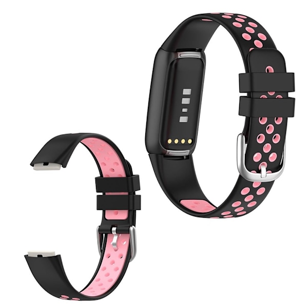 15,4 mm Fitbit Luxe tofarvet silikone-urrem - Sort / Lyserød Pink