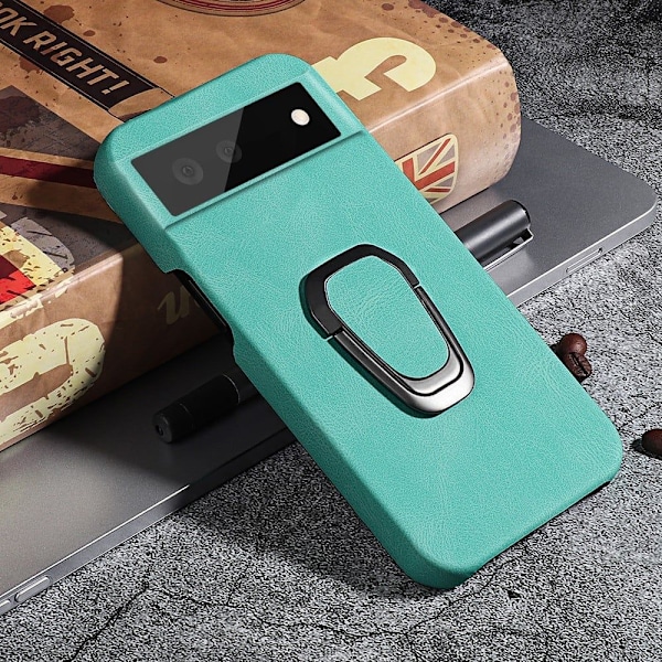 Stötsäkert läderfodral med oval kickstand för Google Pixel 6 - Ljusgrön Grön