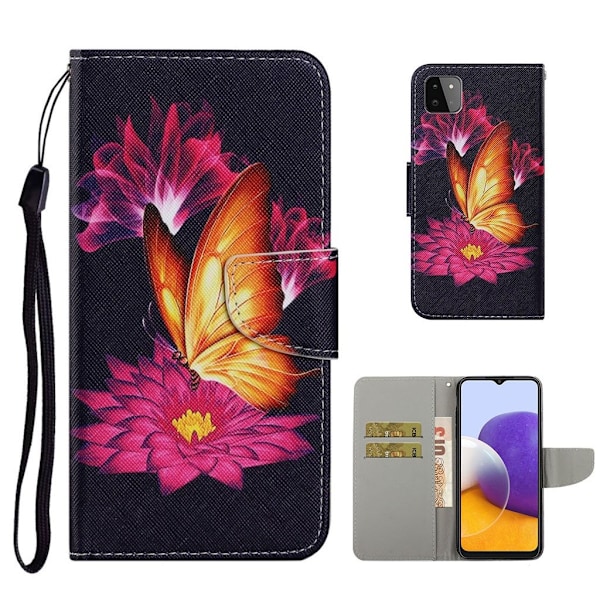 Wonderland Samsung Galaxy A22 5G Flip etui - Rose blomst og sommerfugl Black