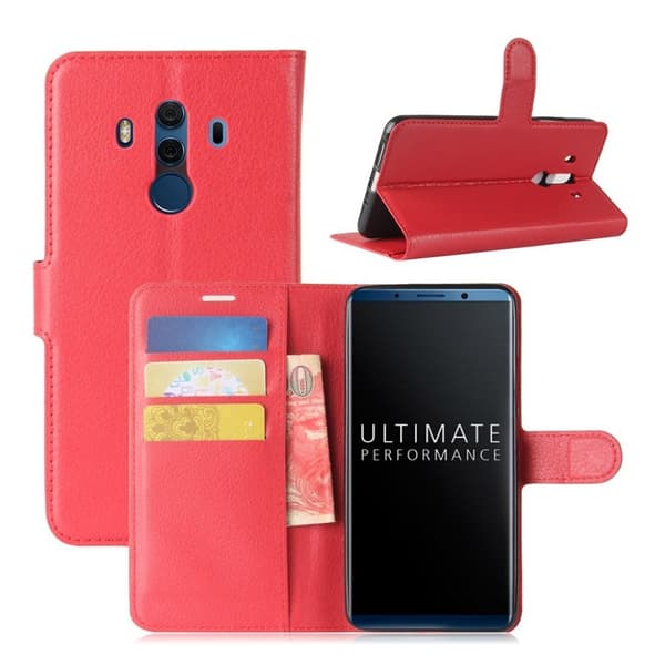 Huawei Mate 10 Pro Etui laget av kunstlær og silikon - Rødt Red