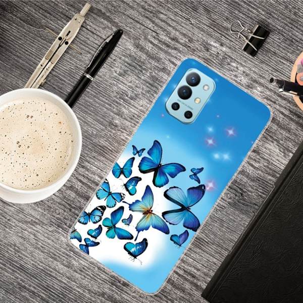 Deco Oneplus 9r Etui - Sommerfugl og Blomst Blue
