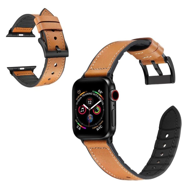 Apple Watch Series 6 / 5 44mm silikoni + nahkapäällysteinen ranneke - Ruskea Brown