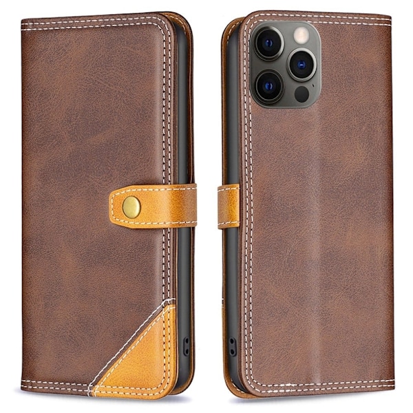 BINFEN tofarget læretui for iPhone 12 / iPhone 12 Pro - Kaffe Brown