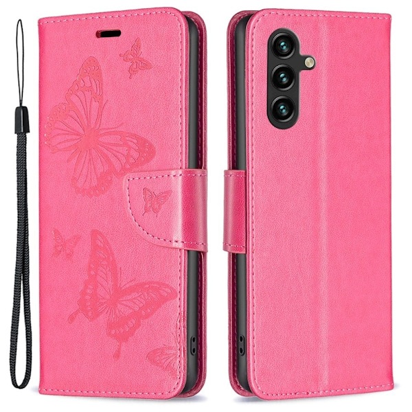 Butterfly läder Samsung Galaxy A14 fodral - Rosa Rosa