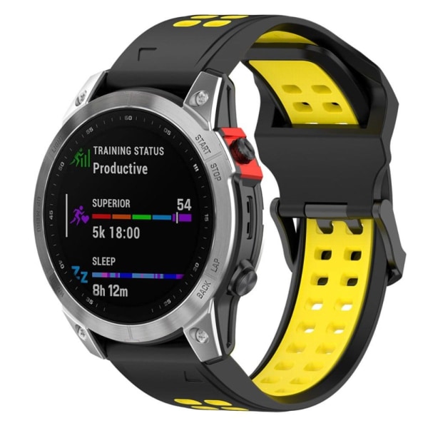 Garmin Enduro 2 / Tactix 7 / Fenix 7 tofarvet silikone urrem - Sort / Gul Black