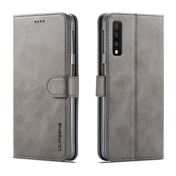 LC.Imeeke läder Samsung Galaxy A7 (2018) fodral - Silver/Grå Silvergrå