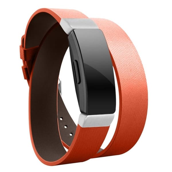 Fitbit Inspire / Inspire HR ægte læder urrem - Orange/Sølv Spænde Orange