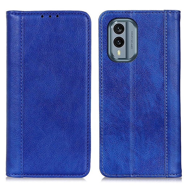 Äkta läder Nokia X30 fodral med magnetisk stängning Blå
