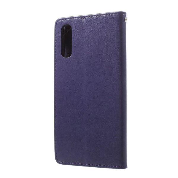 Samsung Galaxy A70 sommerfugleprint på lædercover - mørkelilla Purple