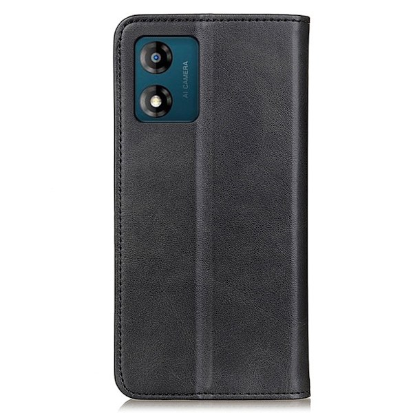 Flip Etui med Pung i Ægte Læder til Motorola Moto E13 - Sort Black
