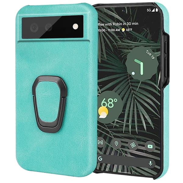 Stötsäkert läderfodral med oval kickstand för Google Pixel 6 Pro - Matcha Grön Grön