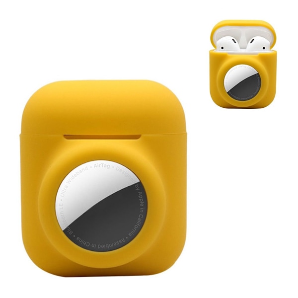 2-i-1 silikoneetui til AirPods / AirTag - Gul Yellow