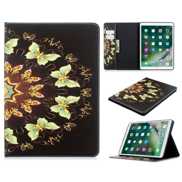 iPad 10.2 (2019) Stilfuldt mønster læder flip etui - Guld Sommerfugl Multicolor