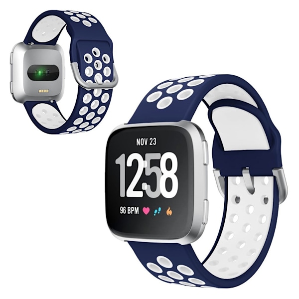 Fitbit Versa / Versa 2 coolt klockarmband i silikon - Mörkblå / Vit Blå