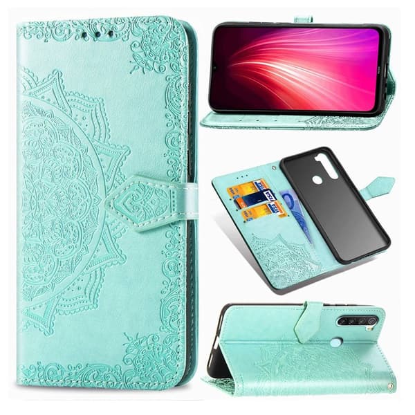 Mandala Xiaomi Redmi Note 8 etui i lær - Cyan Green