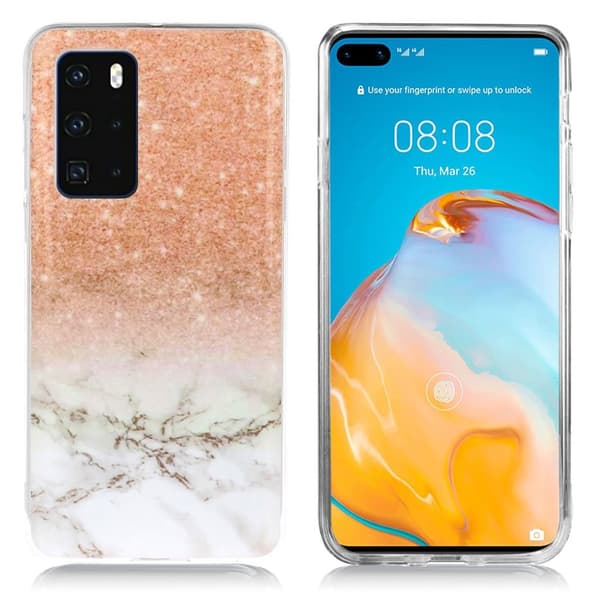 Marble Huawei P40 veske - Plomme / hvit marmor Beige