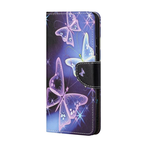 Wonderland OnePlus 9 Pro flip kuoret - Kimallus Perhonen Purple