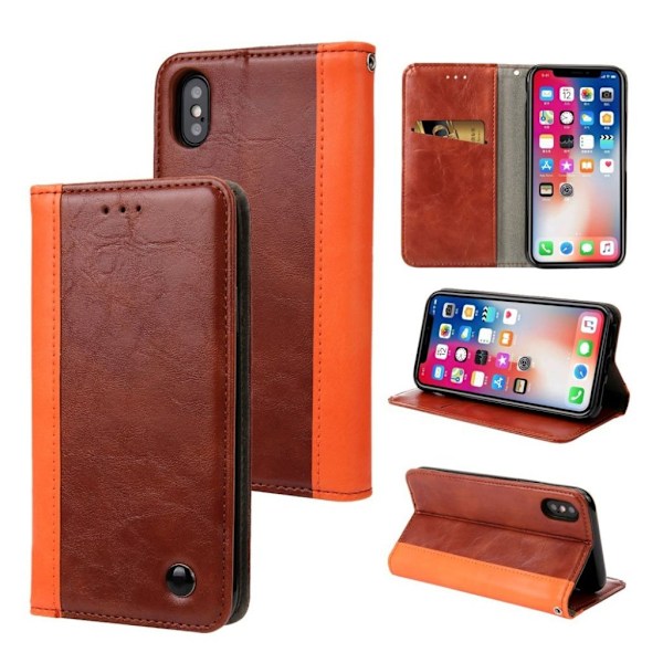 iPhone XS mobilfodral syntetläder silikon och stående plånbok - Brun Brun