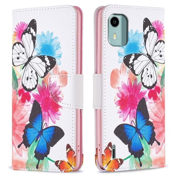Wonderland Nokia C12 Plus / C12 / C12 Pro Flip Etui - To Sommerfugle Pink