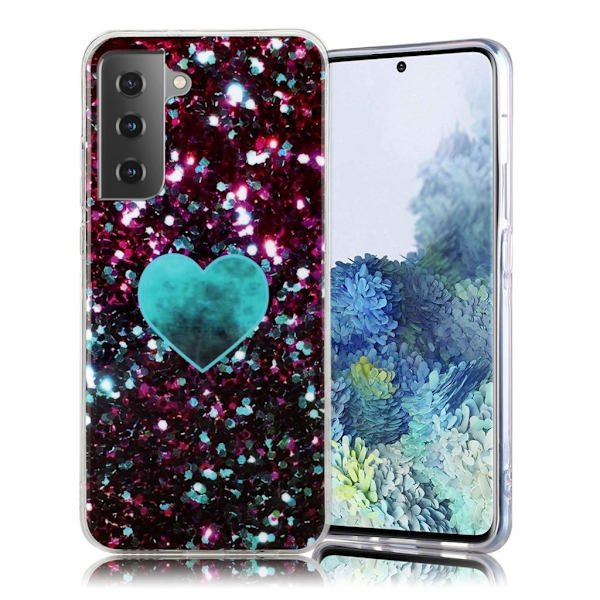 Marble Samsung Galaxy S21 Plus 5G Etui - Blått Hjerte Blue