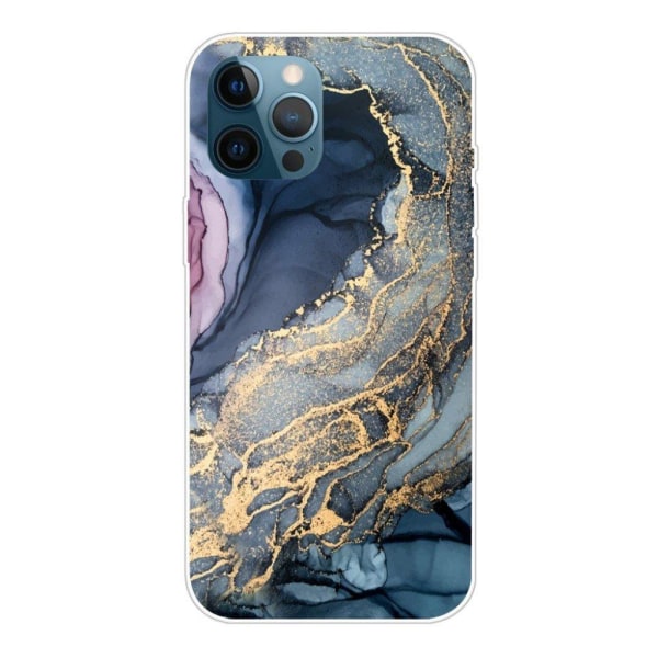 Marble iPhone 13 Pro Suojakotelo - Blue On Golden Splash Marble Multicolor