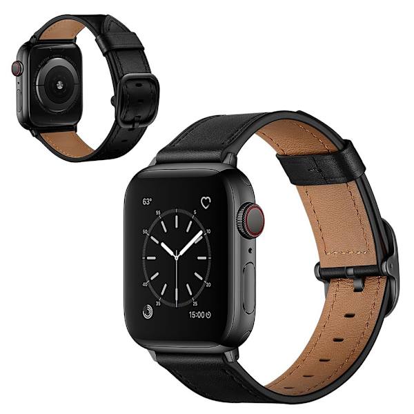 Apple Watch Series 5 / 4 44mm urrem i ægte læder - Sort Black