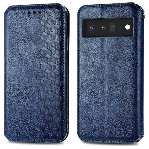 Läder Google Pixel 6 Pro fodral med romb-design - Blå Blå