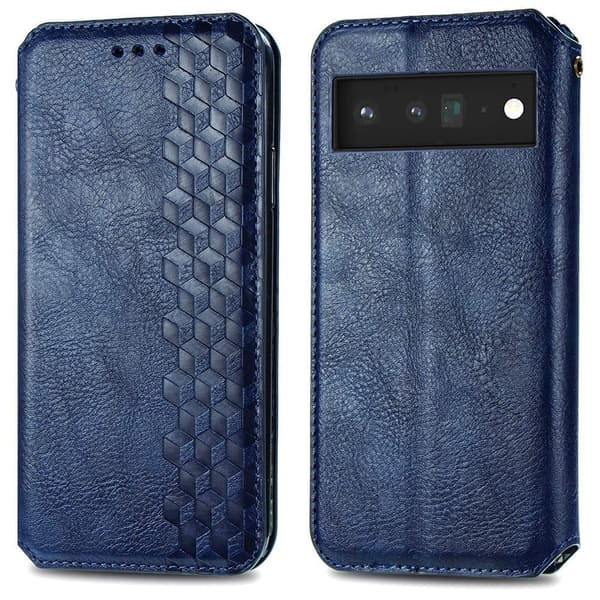 Nahkakotelo With A Stylish Rhombus Imprint For Google Pixel 6 Pro - Sininen Blue
