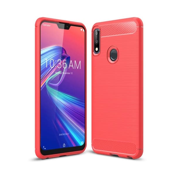 Asus ZenFone Max Pro (M2) borstat skal med kolfibertextur - röd Röd