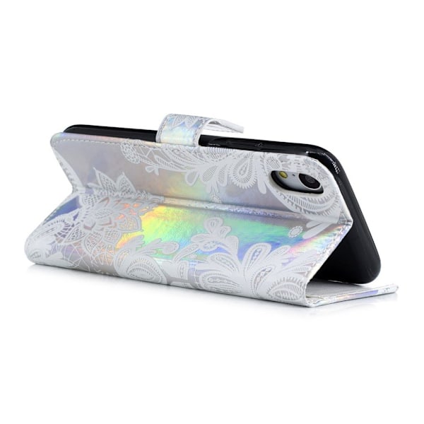 iPhone Xs Max mobilfodral syntetläder silikon plånbok stående holografisk - Spetsblomma Vit