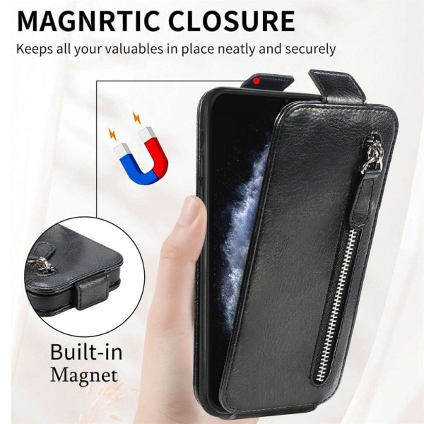 Lodret iPhone 11 Pro Max flip etui med lynlås - Sort Black