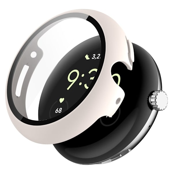 Google Pixel Watch cover with tempered glass - White Vit